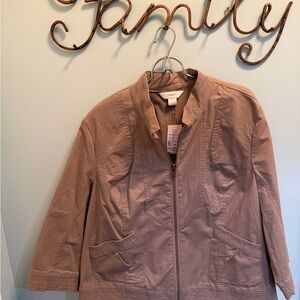 NWT CJ Banks Women Jacket 14W X Taupe Zip Front Cotton Blend Quilted Stitch